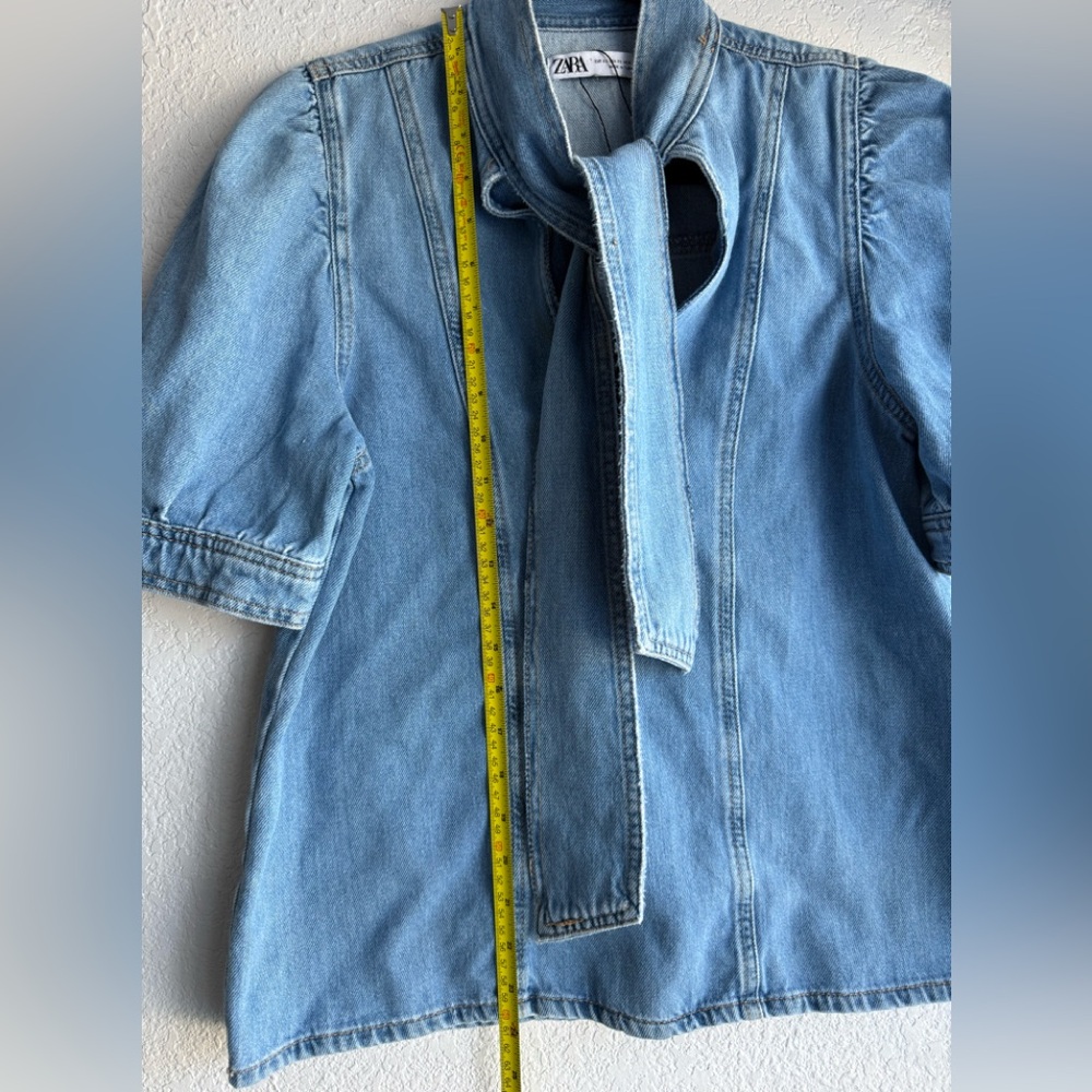 Zara Denim Tie-Neck Top - Picture 5 of 7